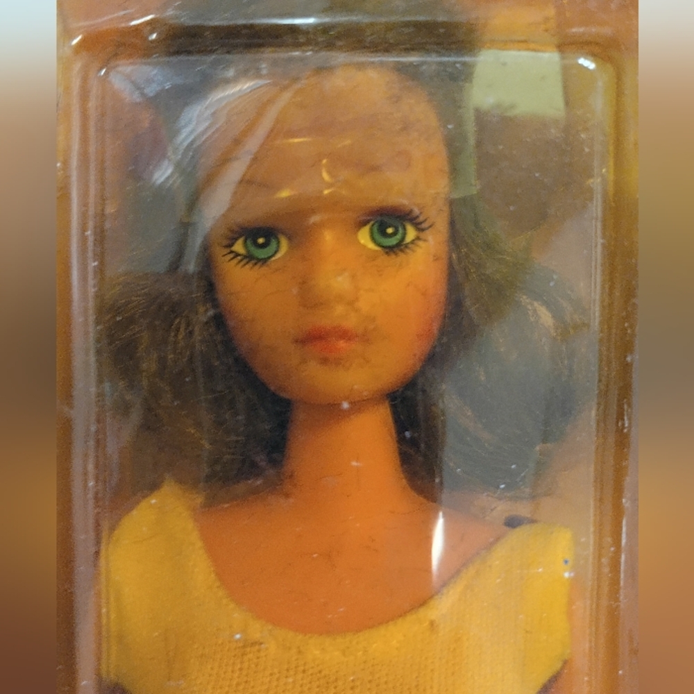 Vintage MEGAN Posable Doll with Movable Arms And Legs, Yellow/Purple Dress